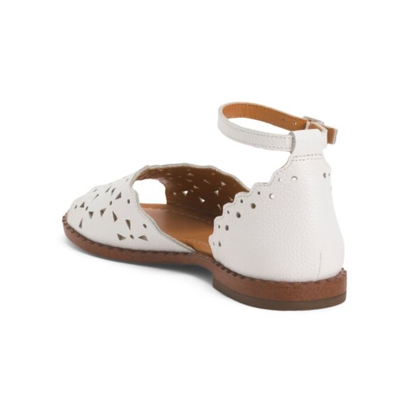 HAPPYMONK White Leather Laser Cut Toe Cap Flat Sandals - Picture 2 of 2